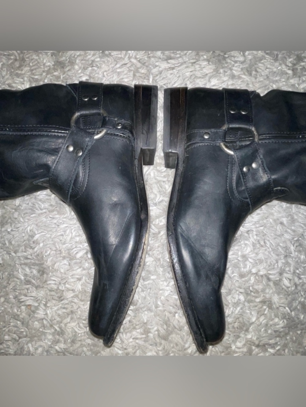 Frye Harness Boots Black Leather Biker Round Toe Western Women’s Size 10B - Picture 13 of 16